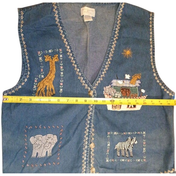 Christopher & Banks Denim Vest Embroidered Noahs Ark Size XL Blue Vintage - Picture 9 of 11